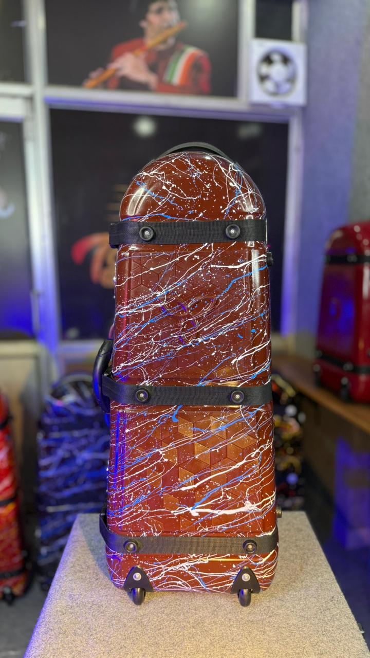 Dholak Tabla Premium Hard Case with Trolley (3 Storage Compartments) Brown with splash color