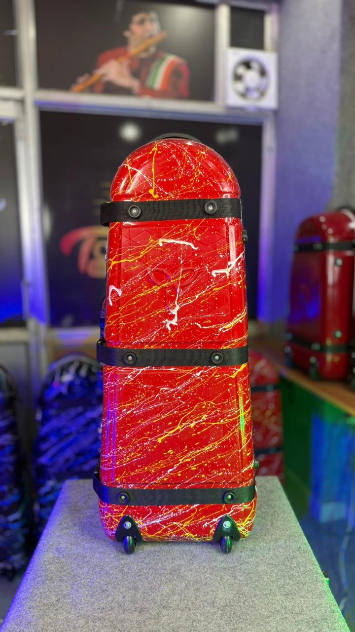 Dholak Tabla Premium Hard Case with Trolley (3 Storage Compartments) Orange with splash color