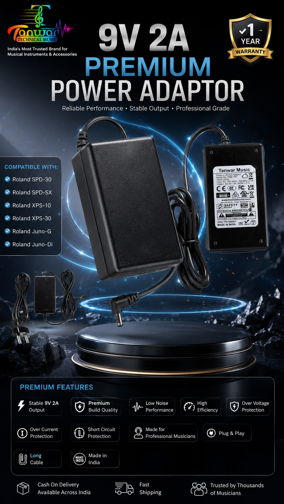 9V 2A Power Adapter for Roland HPD-20 | Handsonic Adaptor |